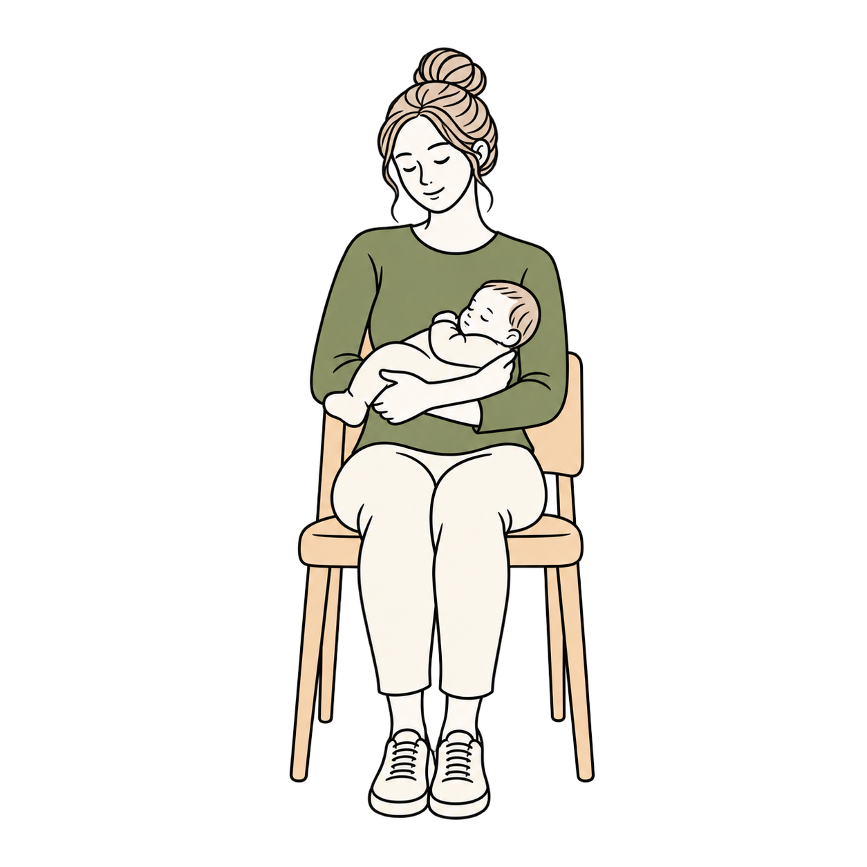 Illustration of a mother comfortably supporting her baby